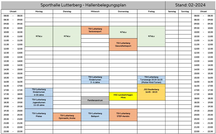 Hallenbelegungsplan der Sporthalle Lutterberg